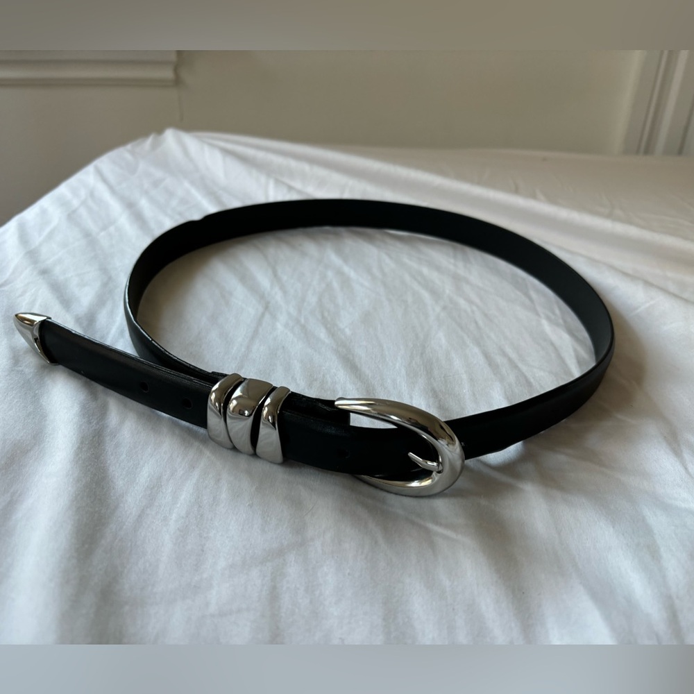 Madewell Black Leather Belt with Silver Buckle